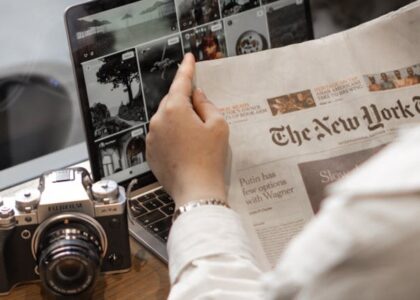 journalist working on laptop